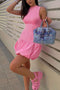 Arolora Mock Neck Cowl Back Knit Patchwork Ballon Dress