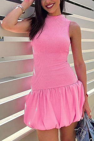 Arolora Mock Neck Cowl Back Knit Patchwork Ballon Dress