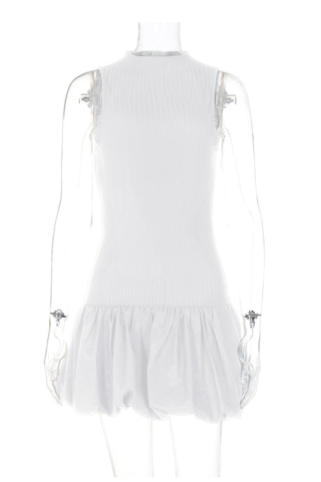 Arolora Mock Neck Cowl Back Knit Patchwork Ballon Dress