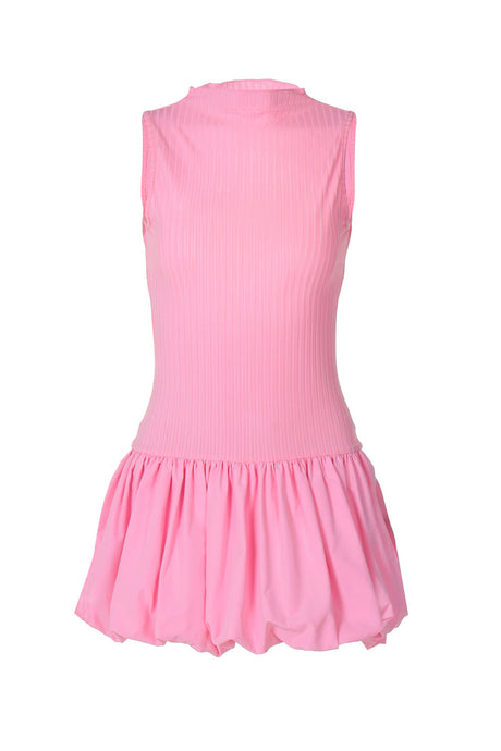 Arolora Mock Neck Cowl Back Knit Patchwork Ballon Dress