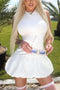 Arolora Mock Neck Cowl Back Knit Patchwork Ballon Dress