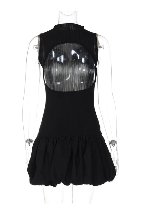 Arolora Mock Neck Cowl Back Knit Patchwork Ballon Dress