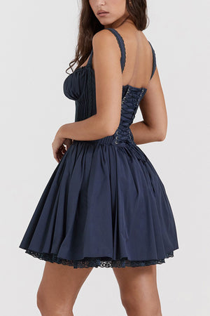 White Lace Stitching Strappy Ruched Cami Dress