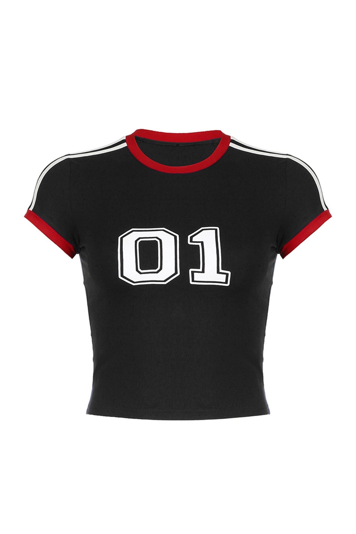 Arolora Number Printed Contrast Raglan Sleeve Crop Tops