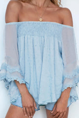Off-shoulder Flares Sleeve Ruffle Chiffon Tops