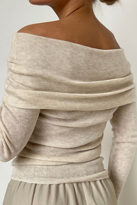 Arolora off-shoulder-long-sleeve-knit-tops
