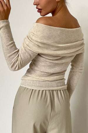 Arolora off-shoulder-long-sleeve-knit-tops