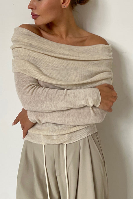 Arolora off-shoulder-long-sleeve-knit-tops
