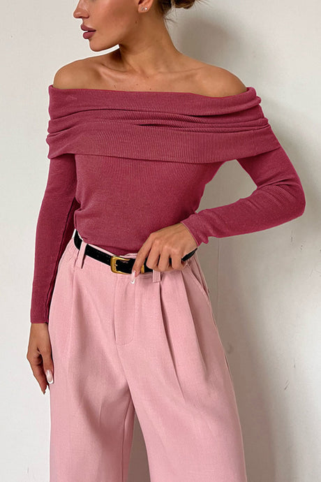 Arolora off-shoulder-long-sleeve-knit-tops