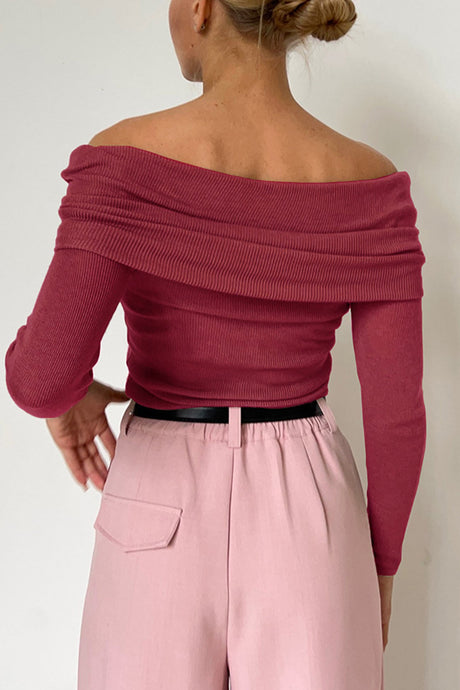 Arolora off-shoulder-long-sleeve-knit-tops