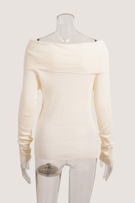 Arolora off-shoulder-long-sleeve-knit-tops