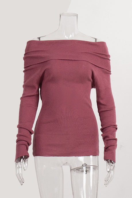Arolora off-shoulder-long-sleeve-knit-tops