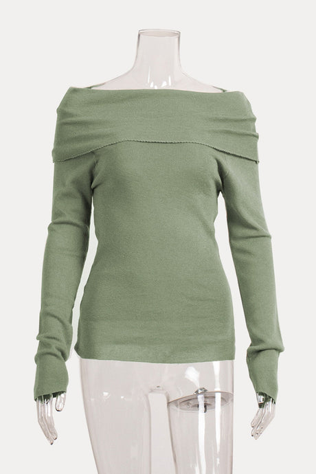 Arolora off-shoulder-long-sleeve-knit-tops