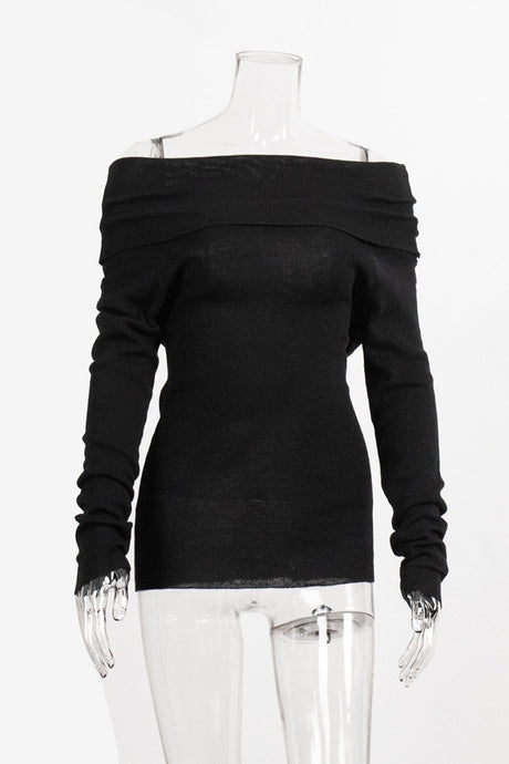 Arolora off-shoulder-long-sleeve-knit-tops