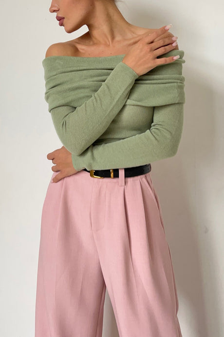 Arolora off-shoulder-long-sleeve-knit-tops