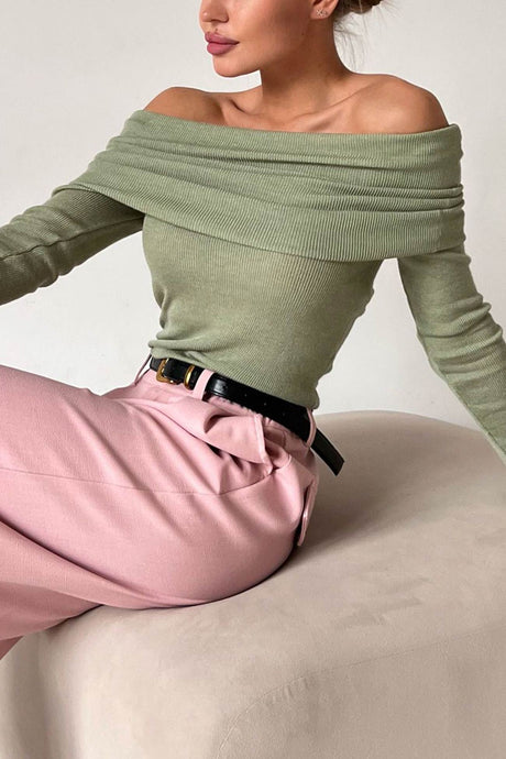 Arolora off-shoulder-long-sleeve-knit-tops