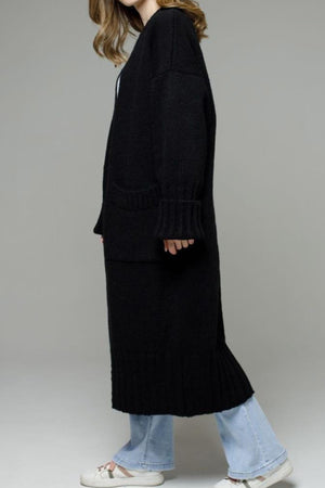Open Front Pocketed Long Cardigan