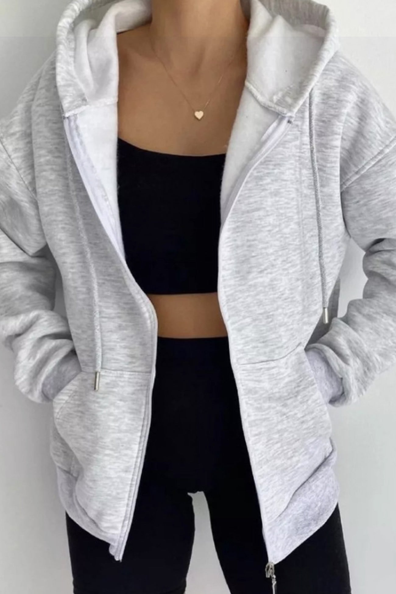 Arolora oversized-solid-zip-up-hoodie