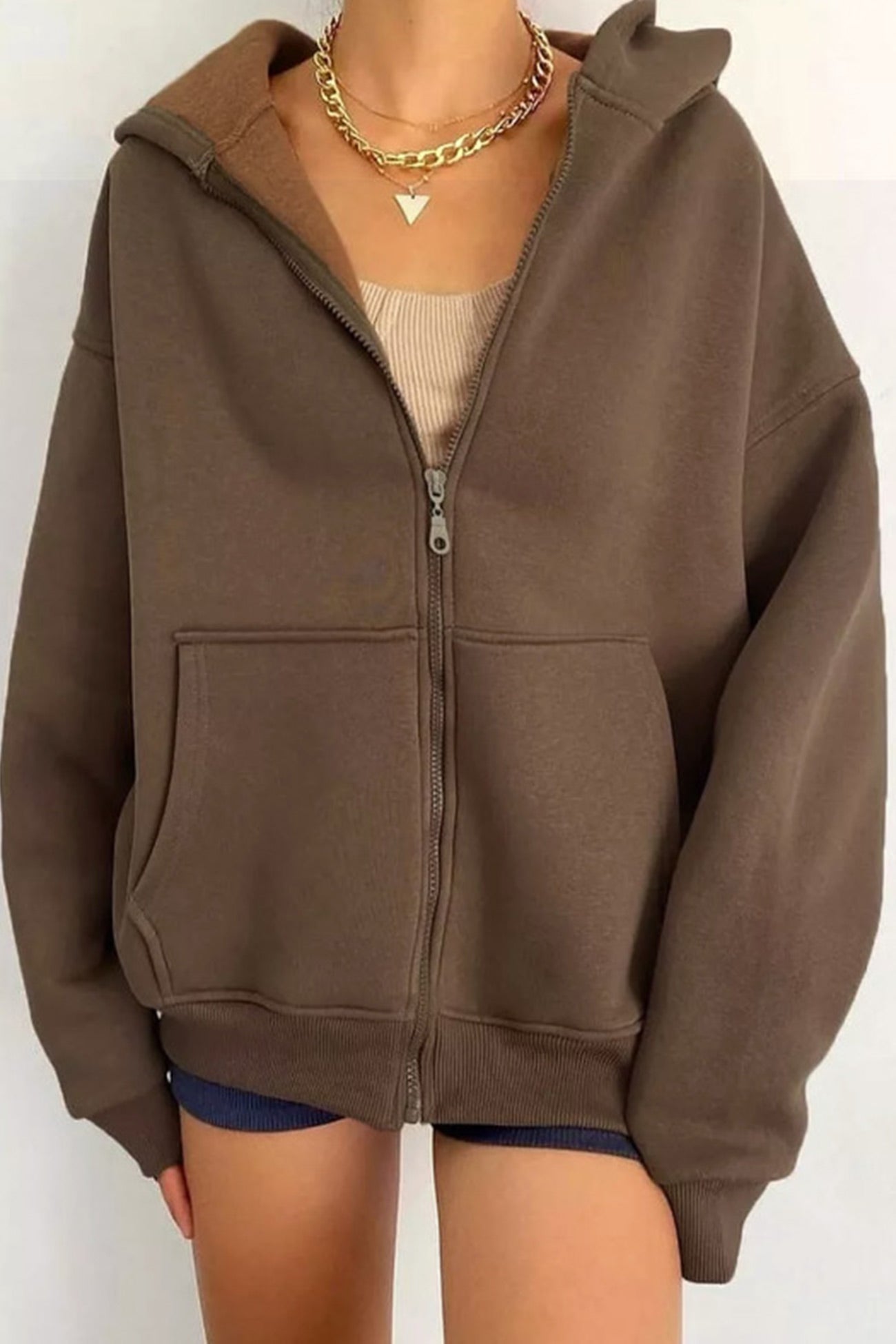 Arolora oversized-solid-zip-up-hoodie