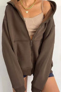 Arolora oversized-solid-zip-up-hoodie