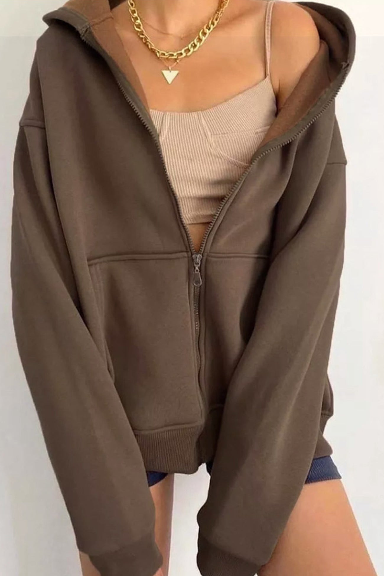 Arolora oversized-solid-zip-up-hoodie