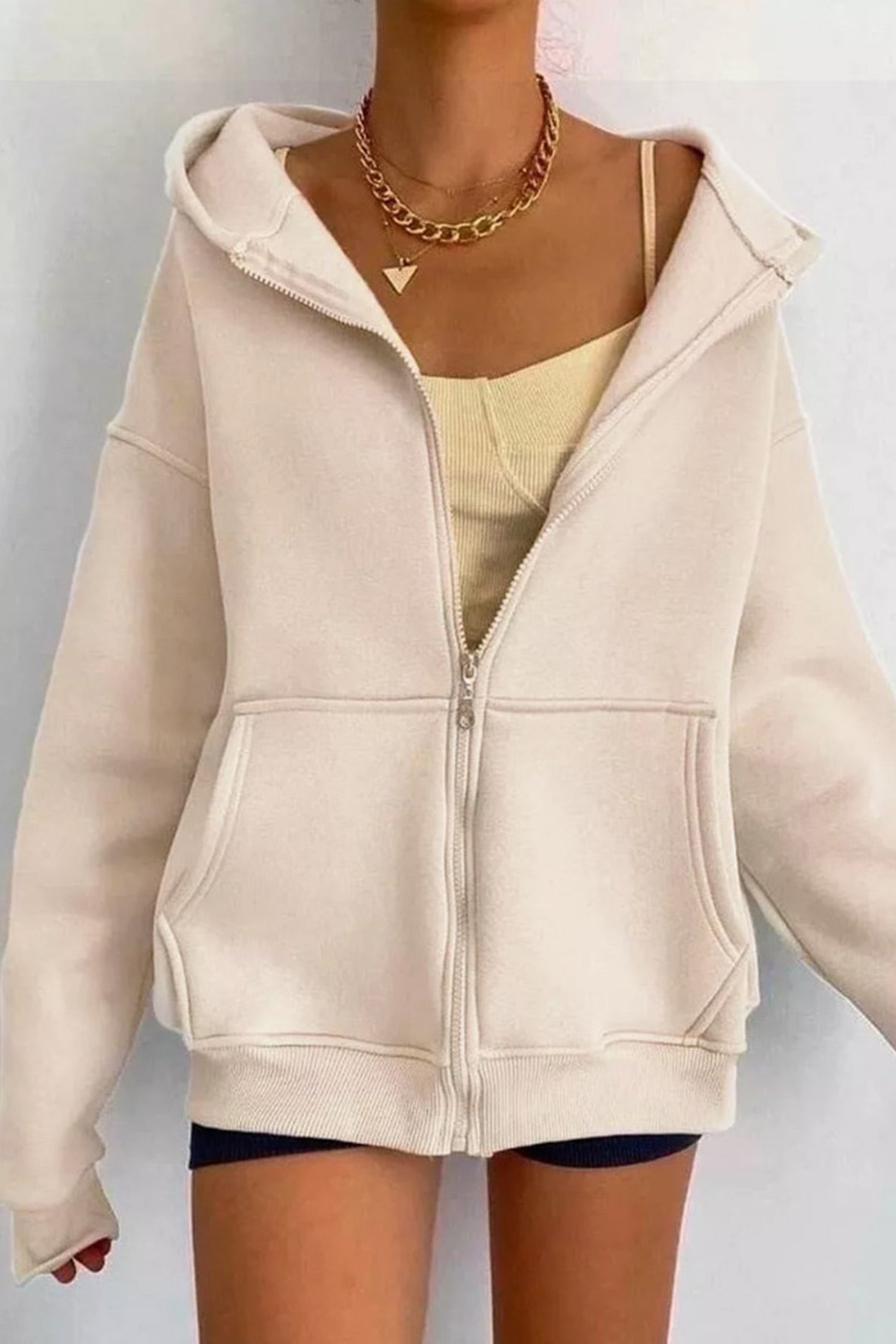 Arolora oversized-solid-zip-up-hoodie