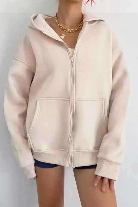 Arolora oversized-solid-zip-up-hoodie