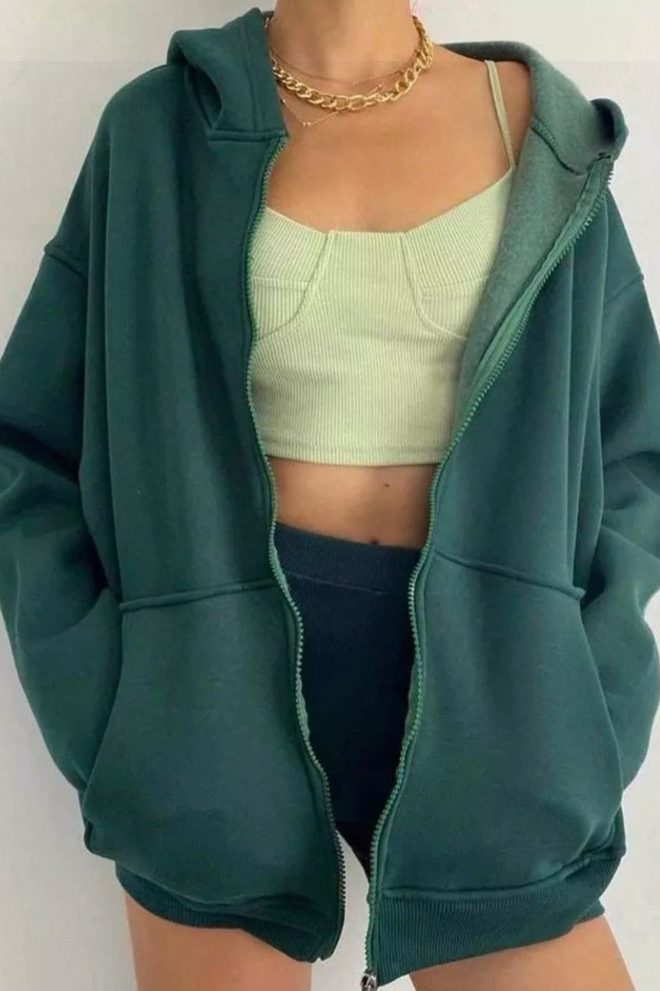 Arolora oversized-solid-zip-up-hoodie