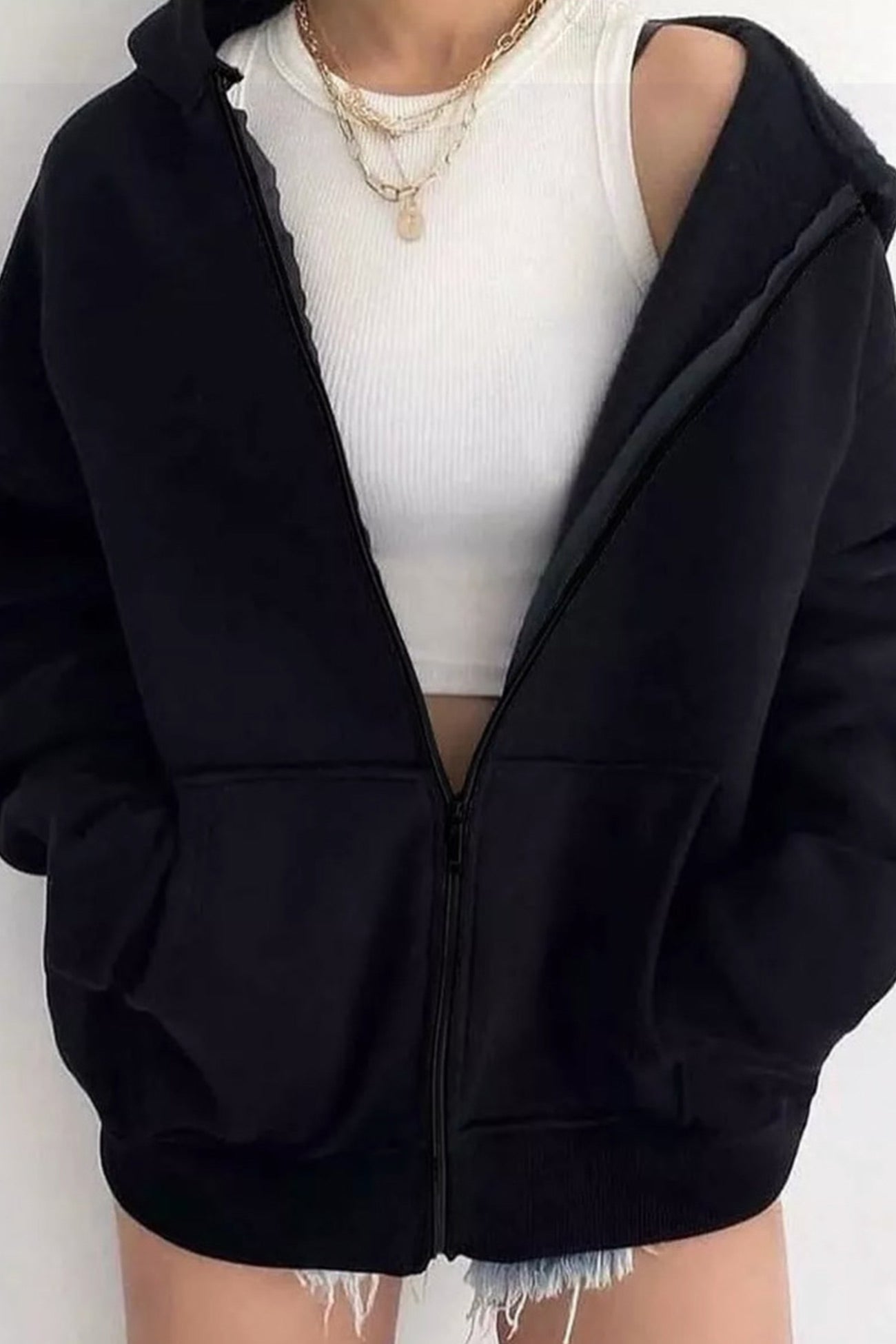 Arolora oversized-solid-zip-up-hoodie