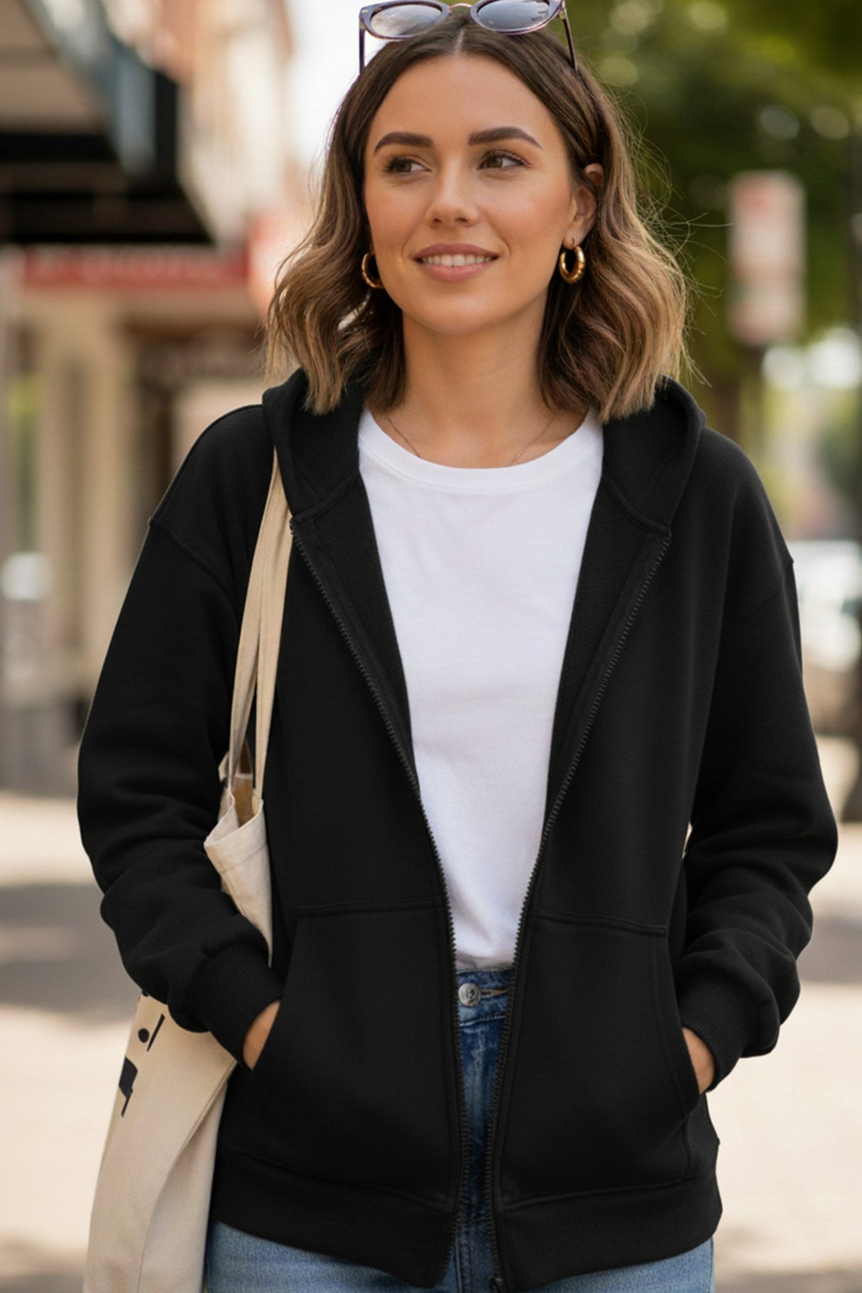 Oversized Solid Zip-up Hoodie