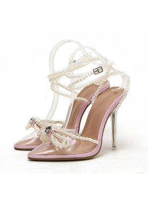 Arolora Pearl Bow Pointed High Heels