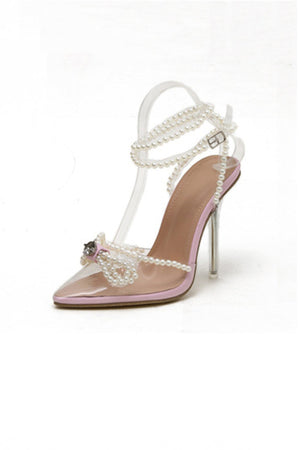 Arolora Pearl Bow Pointed High Heels