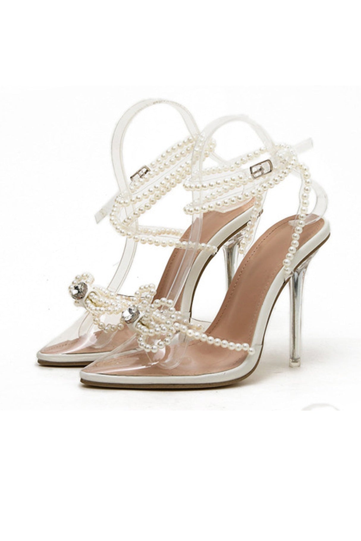 Arolora Pearl Bow Pointed High Heels