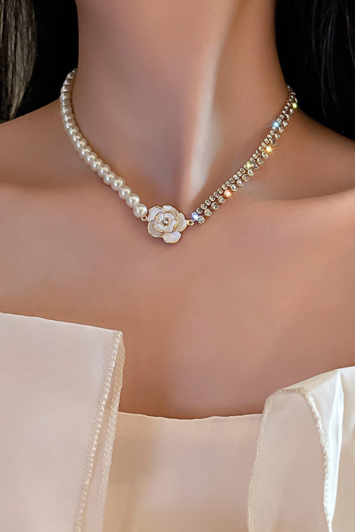 Pearl Camellia Patchwork Necklaces
