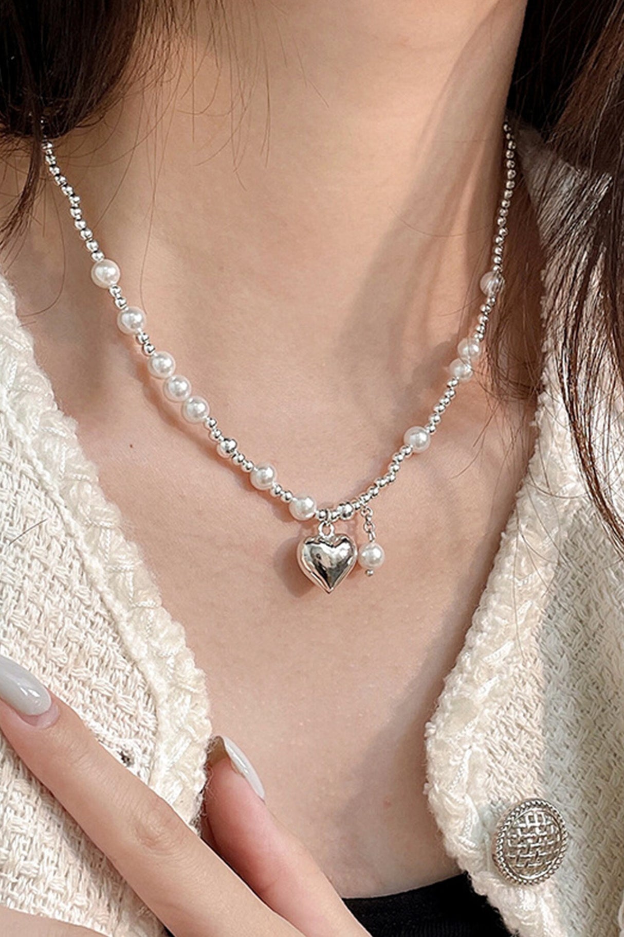 Pearl Peach Heart Pendant Necklaces