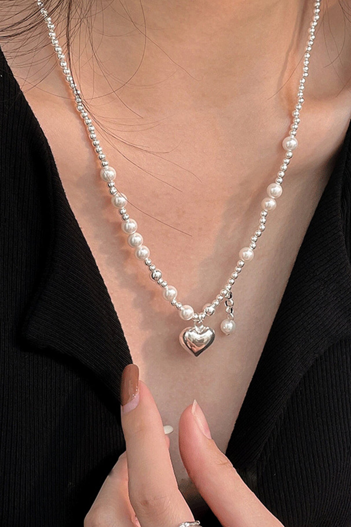 Pearl Peach Heart Pendant Necklaces