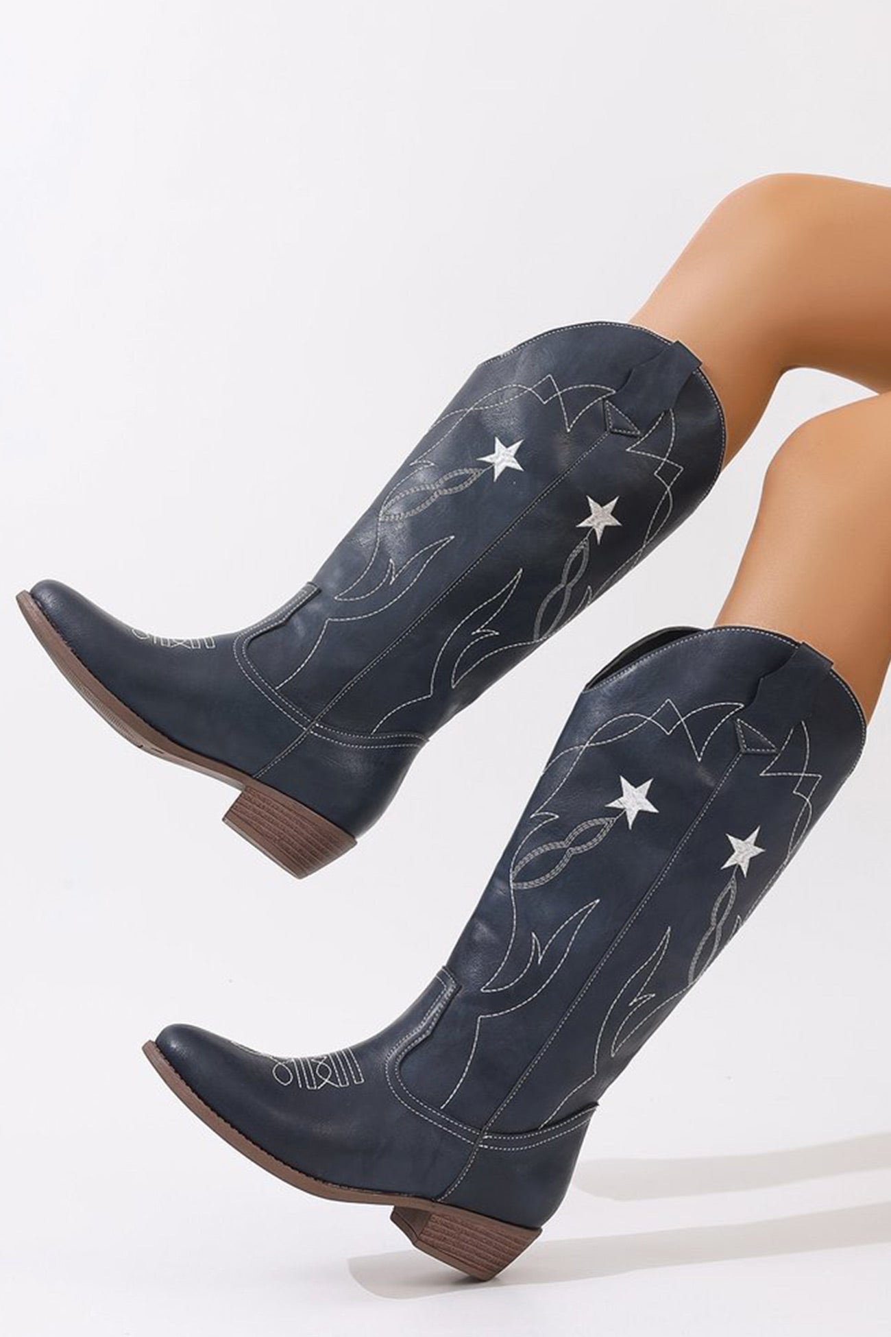 Arolora Pentagram Embroidered Chunky Heel Western Boots