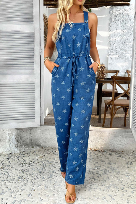 Arolora Pentagram Print High Waist Overalls