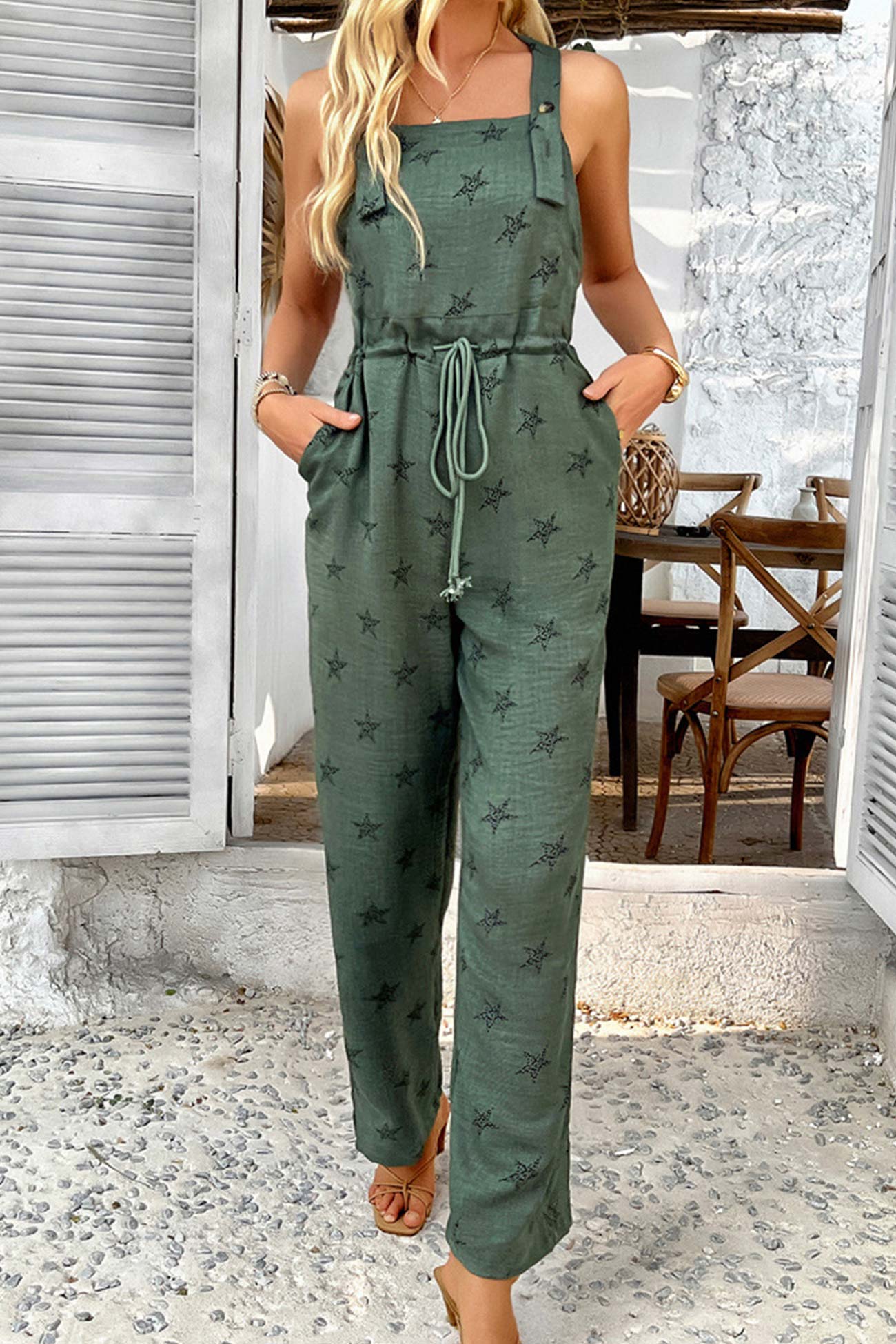 Arolora Pentagram Print High Waist Overalls