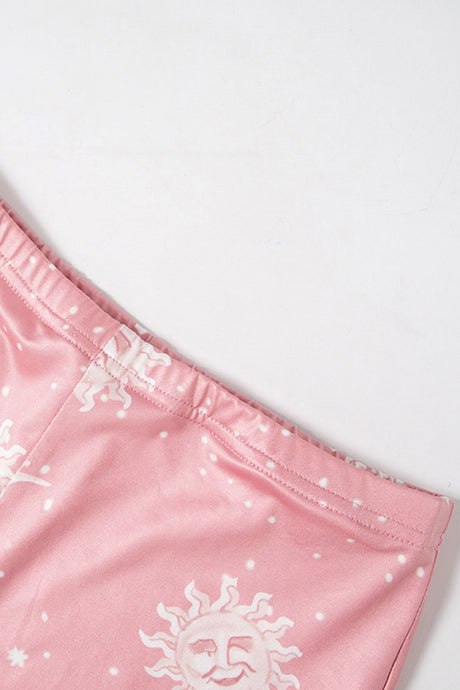 Pink Abstract Print Flares Long Pants