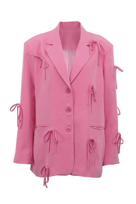 Pink Bow Pocketed Blazer