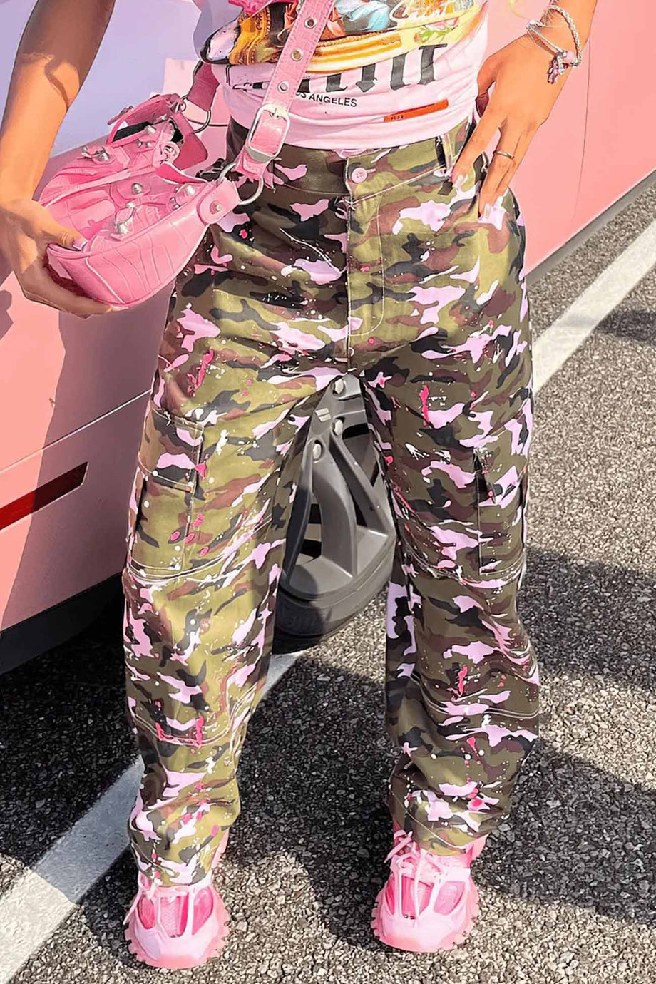 Pink Camouflage High Waist Pants