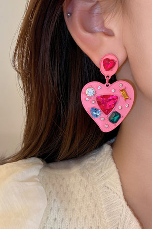 Pink Colorful Rhinestone Earrings