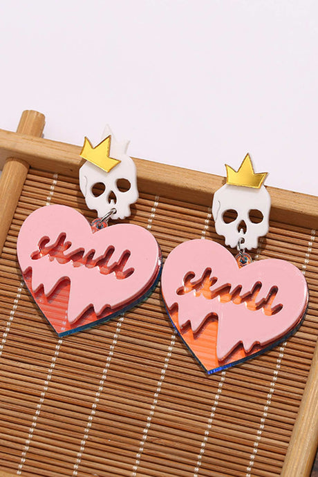 Pink Crown Skull Peach Heart Earrings