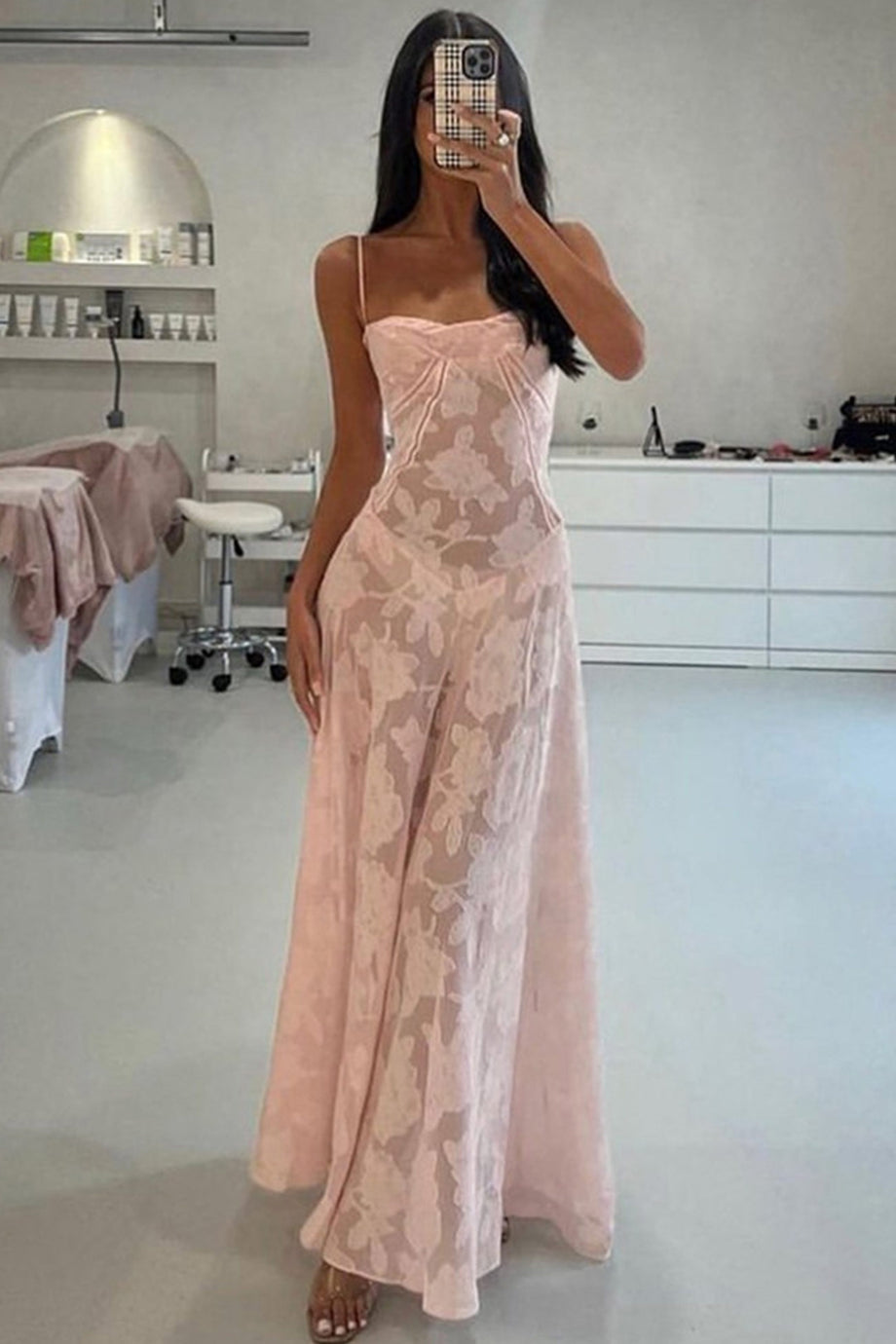Pink Jacquard Corset Cami Dress