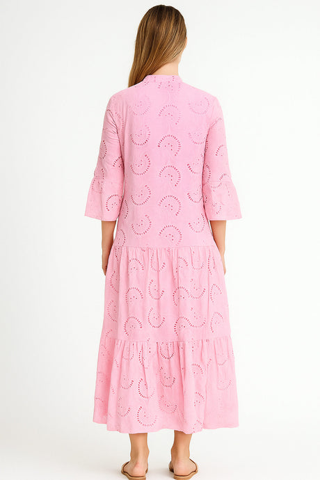 V Neck Flares Sleeve Embroidery Cotton Dress