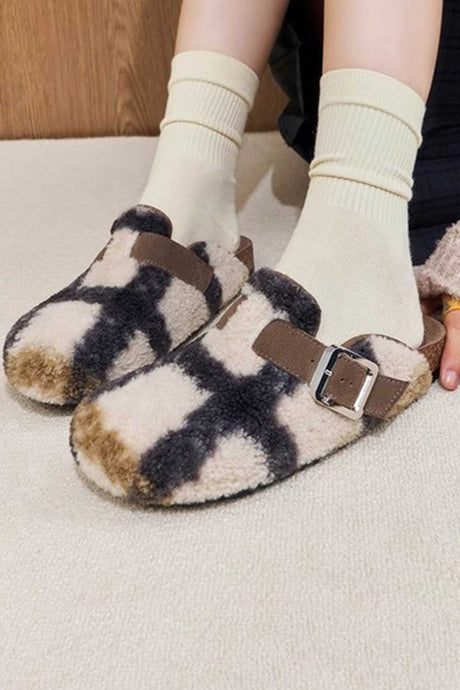 Plaid Plush Slip-on Slippers