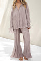 Arolora pleated-blouse-slit-long-pants-set