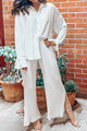 Arolora pleated-blouse-slit-long-pants-set