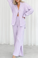 Arolora pleated-blouse-slit-long-pants-set